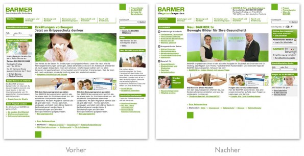 Design - BARMER Homepage Vergleich