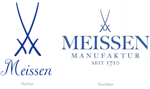 Design - Meissen Logo Vorher und Nachher
