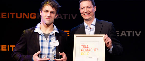 Dennis Galle (li.) mit Laudator Markus Ruppe, GF der ZMG Zeitungs Marketing Gesellschaft